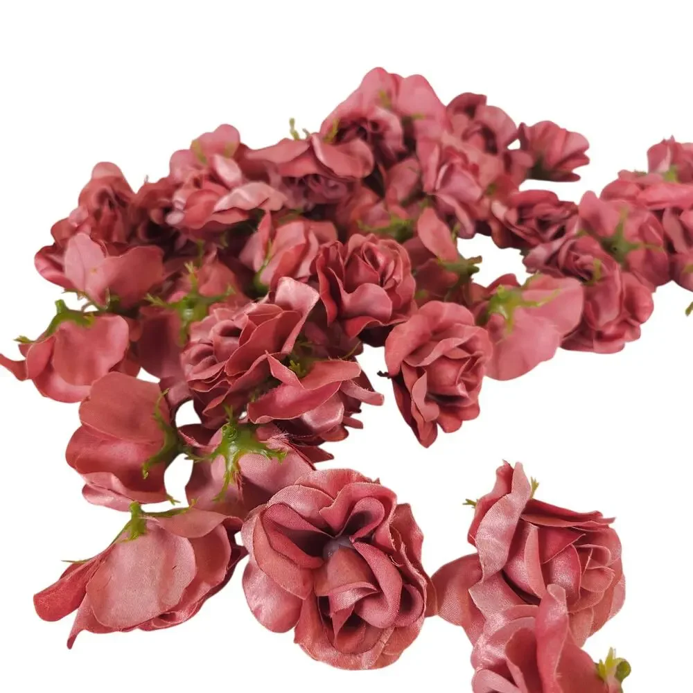 25 Mauve Pink Satin Open Rose Heads Stemless Wedding Floral Craft DIY 2.5in